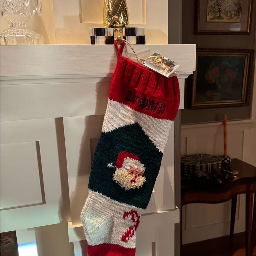 Vintage style Christmas Santa stocking.  Personalized Raymond.
